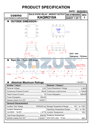 KAQW210A datasheet - PRODUCT SPECIFICATION