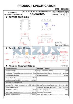 KAQW212A datasheet - PRODUCT SPECIFICATION