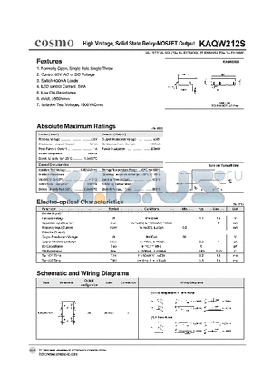 KAQW212S datasheet - High Voltage Solid State Relay-MOSFET Output