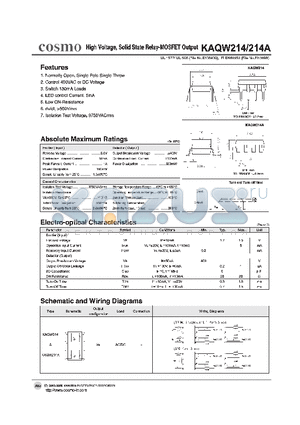 KAQW214 datasheet - High Voltage, Solid State Relay-MOSFET Output