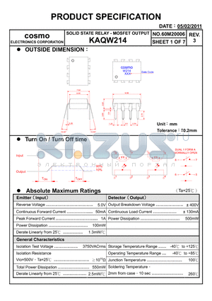 KAQW214_11 datasheet - PRODUCT SPECIFICATION