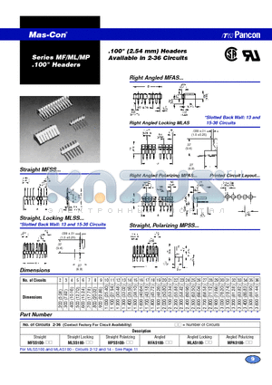 MFSS100 datasheet - (2.54 mm) Headers Available in 2-36 Circuits
