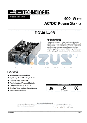 PX401-U4H datasheet - 400 WATT AC/DC POWER SUPPLY