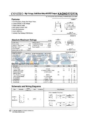 KAQW217A datasheet - High Voltage, Solid State Relay-MOSFET Output