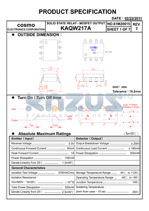 KAQW217A datasheet - PRODUCT SPECIFICATION