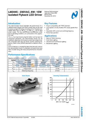 LM3445 datasheet - 230VAC, 6W- 15W Isolated Flyback LED Driver Solid State Lighting