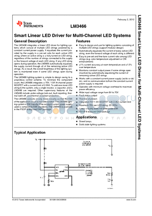 LM3466 datasheet - Smart Linear LED Driver for Multi-Channel LED Systems
