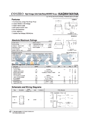 KAQW414 datasheet - HIGH VOLTAGE, SOLID STATE RELAY - MOSFET OUTPUT