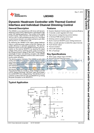 LM3463SQX datasheet - Dynamic Headroom Controller with Thermal Control Interface and Individual Channel Dimming Control