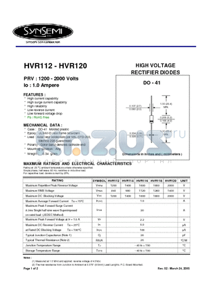 HVR120 datasheet - HIGH VOLTAGE RECTIFIER DIODES