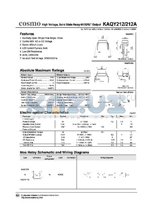KAQY212 datasheet - HIGH VOLTAGE SOLID STATE RELAY - MOSFET OUTPUT