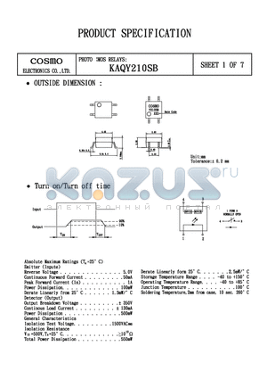 KAQY210SB datasheet - PHOTO MOS RELAYS