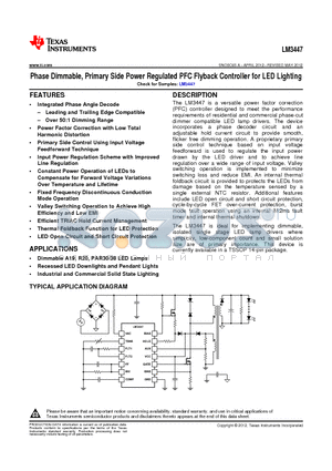 LM3447 datasheet - Phase Dimmable, Primary Side Power Regulated PFC Flyback Controller for LED Lighting