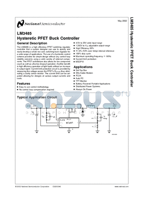 LM3485MMX datasheet - Hysteretic PFET Buck Controller