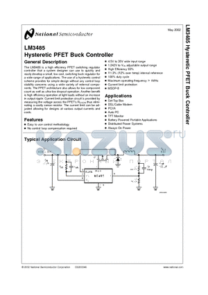 LM3485MM datasheet - Hysteretic PFET Buck Controller