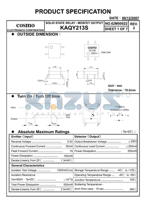 KAQY213S datasheet - PRODUCT SPECIFICATION