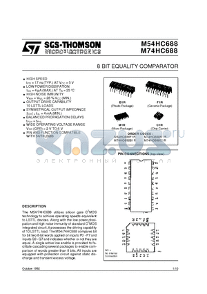 M54HC688 datasheet - 8 BIT EQUALITY COMPARATOR