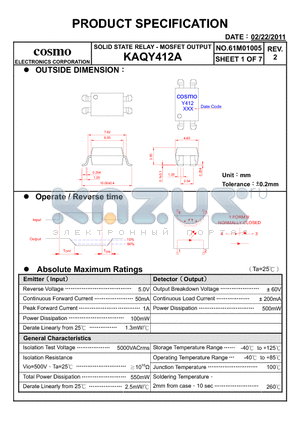 KAQY412A datasheet - PRODUCT SPECIFICATION