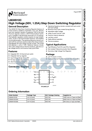 LM34910C datasheet - High Voltage (50V, 1.25A) Step Down Switching Regulator