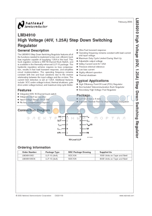 LM34910SDX datasheet - High Voltage (40V, 1.25A) Step Down Switching Regulator