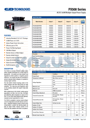 PX500U3BBFHPHM datasheet - AC/DC 500W Multiple Output Power Supply