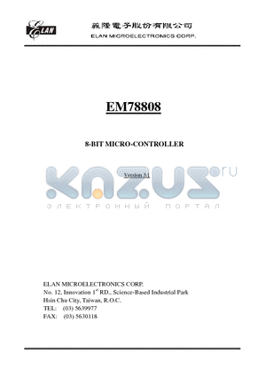 EM78808 datasheet - 8-BITMICRO-CONTROLLER