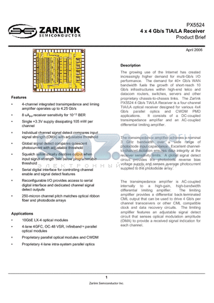 PX5524 datasheet - 4 x 4 Gb/s TIA/LA Receiver