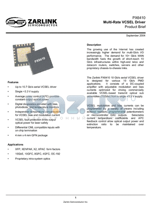 PX6410 datasheet - Multi-Rate VCSEL Driver