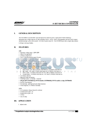 EM78860AQ datasheet - 8 -BIT MICRO-CONTROLLER