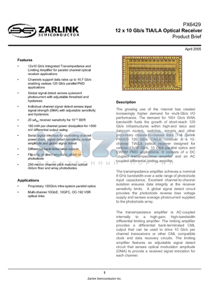 PX6429 datasheet - 12 x 10 Gb/s TIA/LA Optical Receiver