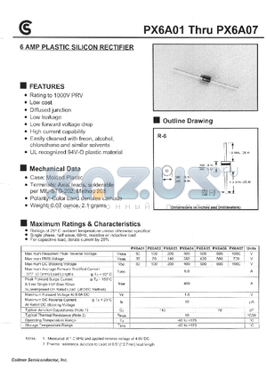 PX6A01 datasheet - 6 AMP PLASTIC SILICON RECTIFIER