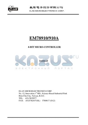 EM78910A datasheet - 8-BIT MICRO-CONTROLLER