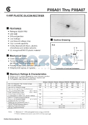 PX6A06 datasheet - 6 AMP PLASTIC SILICON RECTIFIER