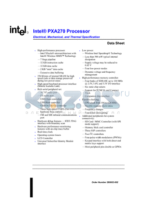 PXA270 datasheet - Electrical, Mechanical, and Thermal Specification