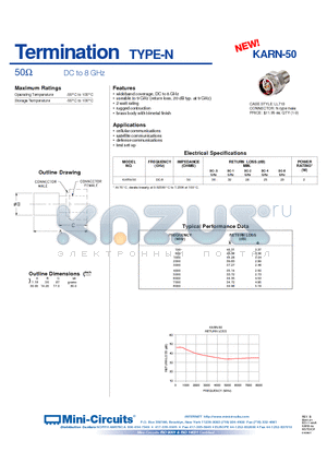 KARN-50 datasheet - Termination TYPE-N 50 DC to 8 GHz