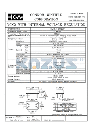 HVR54-200SP datasheet - VCXO WITH INTERNAL VOLTAGE REGULATION