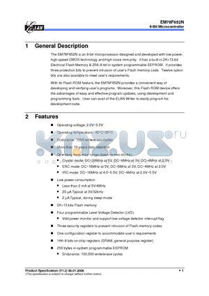 EM78F652NCP datasheet - 8-Bit Microcontroller