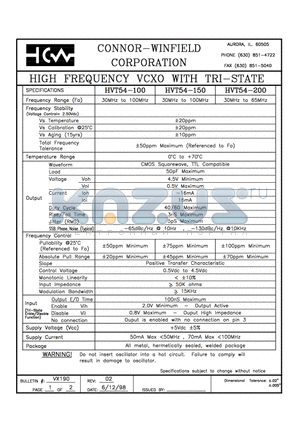 HVT54-100-44.736M datasheet - HIGH FREQUENCY VCXO WITH TRI-STATE