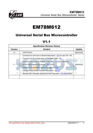 EM78M612BCP datasheet - Universal Serial Bus Microcontroller Series