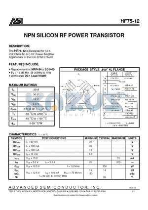 HF75-12_1 datasheet - NPN SILICON RF POWER TRANSISTOR