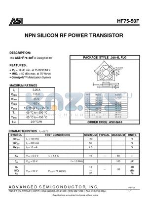 HF75-50F datasheet - NPN SILICON RF POWER TRANSISTOR