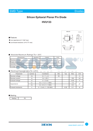 HVU133 datasheet - Silicon Epitaxial Planar Pin Diode