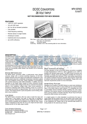 MFW2815D datasheet - 55`C to  85`C operation 50 V for 50 ms transient protection