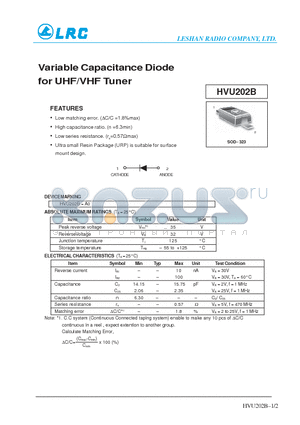 HVU202B datasheet - Variable Capacitance Diode for UHF/VHF Tuner