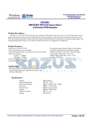 PXC2081TCP datasheet - 480CH 8bit TFT LCD Source Driver with mini-LVDS interface