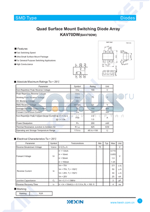 KAV70DW datasheet - Quad Surface Mount Switching Diode Array