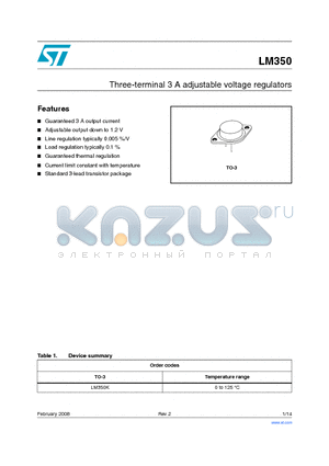 LM350K datasheet - Three-terminal 3 A adjustable voltage regulators