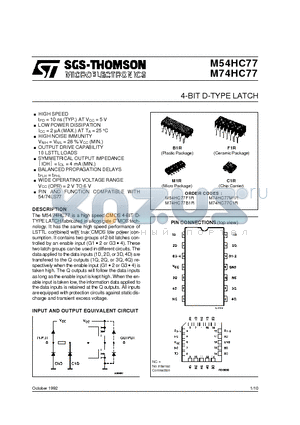 M54HC77F1R datasheet - 4-BIT D-TYPE LATCH