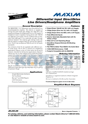 MAX97220B datasheet - Differential Input DirectDrive Line Drivers/Headphone Amplifiers