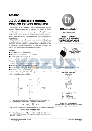 LM350T datasheet - 3.0 A, Adjustable Output, Positive Voltage Regulator
